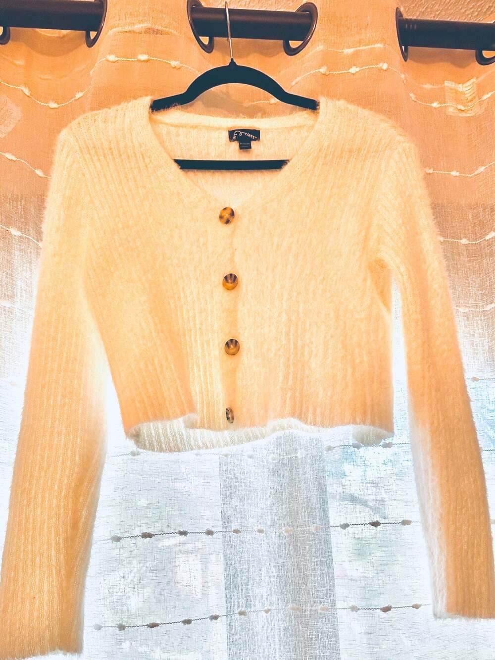 Art Class Fuzzy V-Neck Cropped Cardigan Button Front Sweater